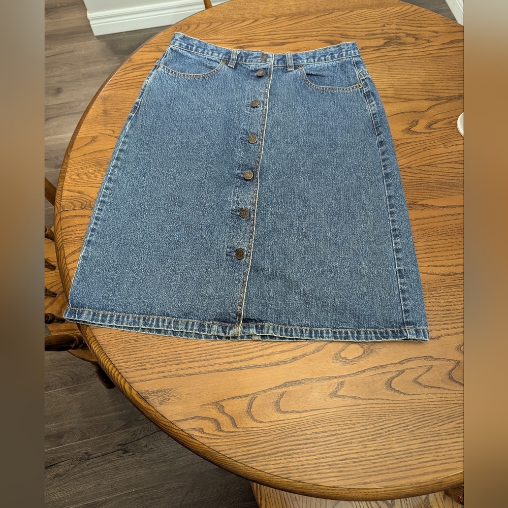 Eddie Bauer Blue Denim Button-Front Midi Skirt